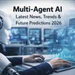 multiple AI agents collaborating and communicating in a digital network