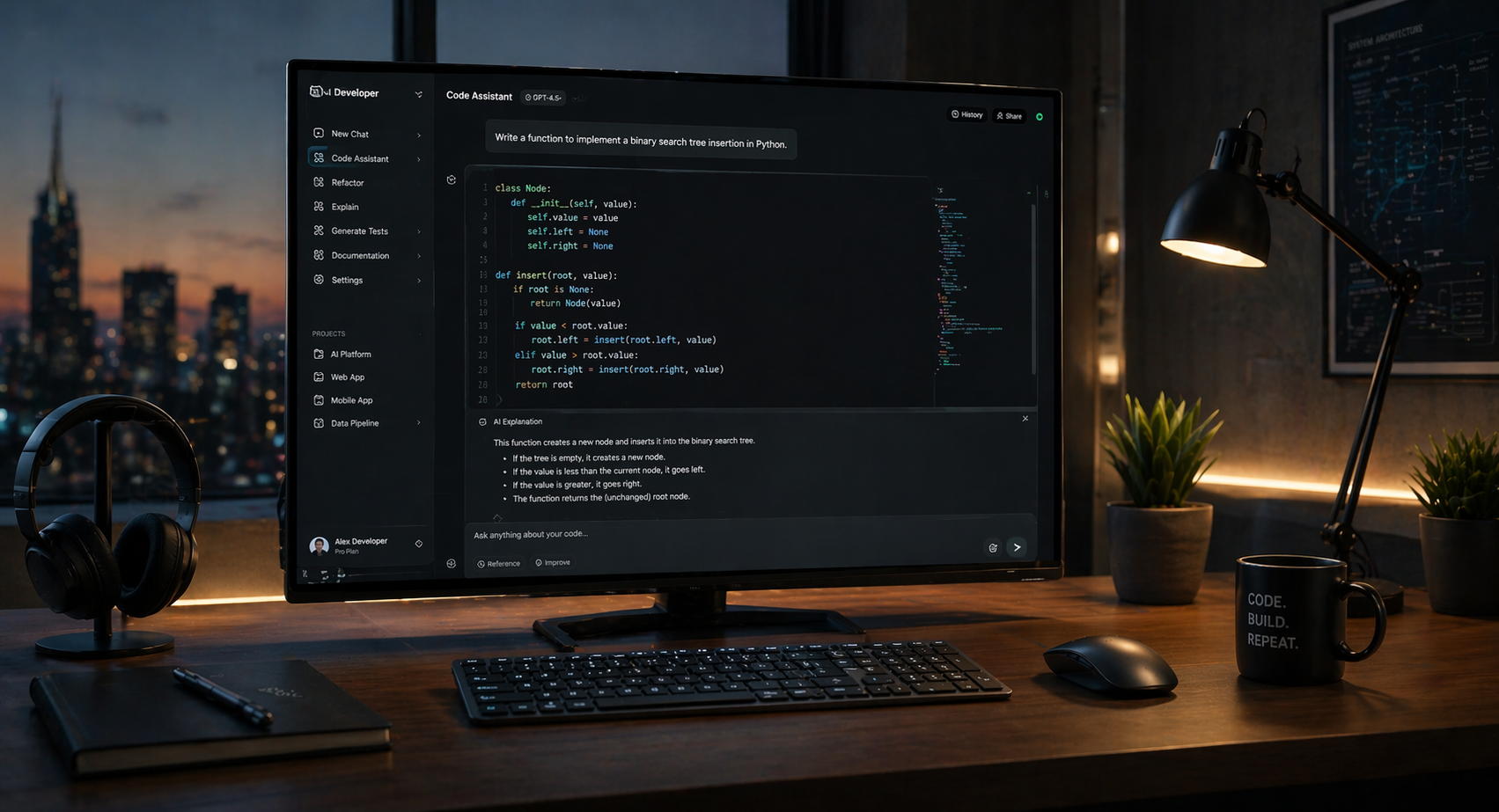 Developer using AI coding assistant to generate and optimize code in real time