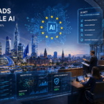 EU AI Act regulation concept with European Union flag and artificial intelligence visuals